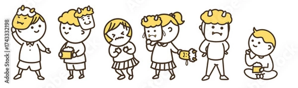 Obraz 節分を楽しむ並ぶ子供たち　カラー