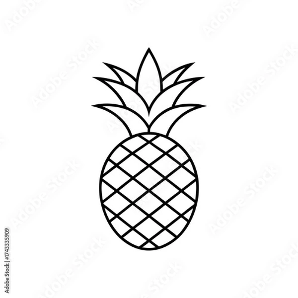 Fototapeta Outline drawing of a pineapple art on transparent background