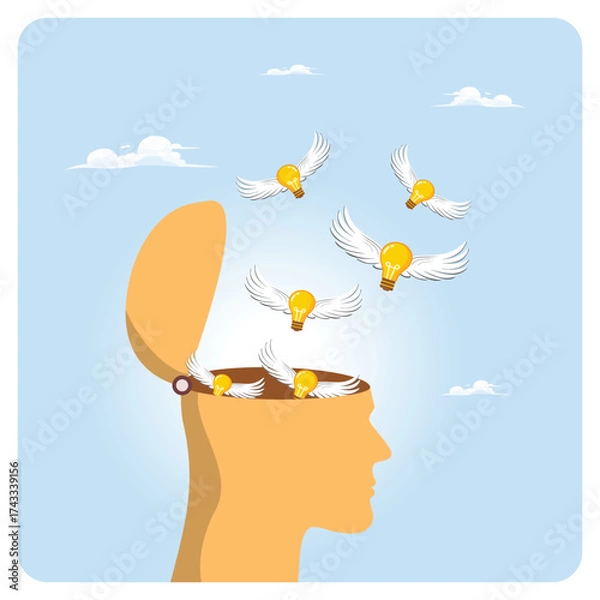 Fototapeta Idea generation concept, human head develop new idea or solution to solve problem.