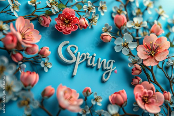 Fototapeta Spring Flowers Concept Design Background With Cherry Blossoms - Generative AI