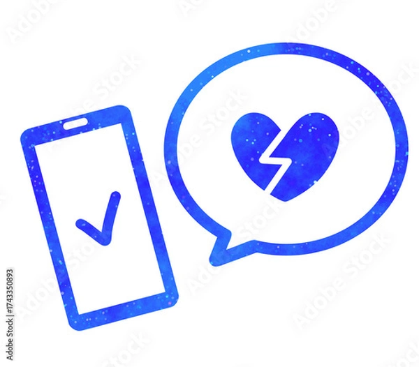 Obraz 青い星空｜ひび割れたハートマークとスマホ