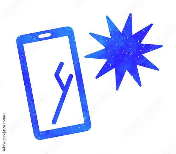 Obraz 青色の星空｜画面がひび割れたスマホ