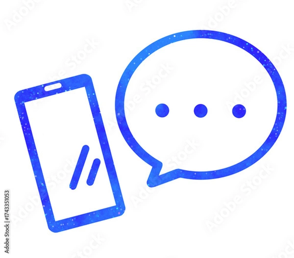 Obraz 青い星空｜点々の吹き出しとスマホ