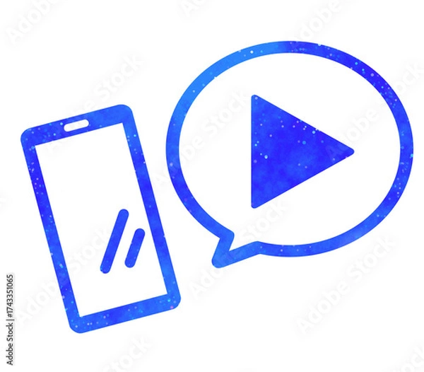 Obraz 青い星空｜再生マークとスマホ