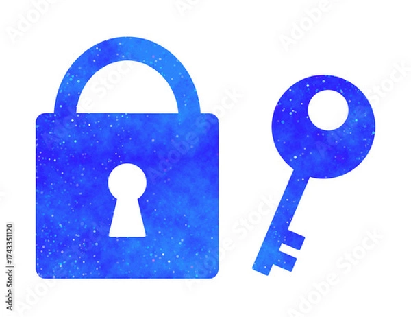 Obraz 青い星空｜南京錠と鍵マーク