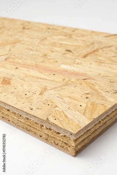 Fototapeta OSB board on white background showcasing natural texture and layered structure for construction and design use