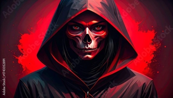 Obraz Grim Reaper in Red - A Haunting Portrait of Deaths Messenger.