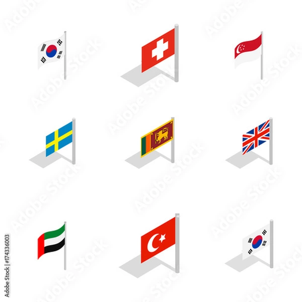 Fototapeta Country flag icon set, isometric style