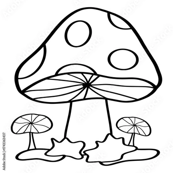 Fototapeta Doodle mushroom digital sticker, icon, sign, label, planner, sticker, scrapbook sticker, T Shirt design or crafts and more.	
