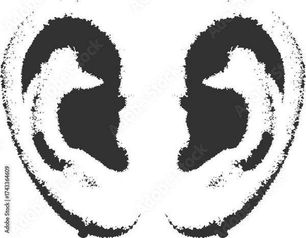 Fototapeta Vector Ear y2k retro Halftone ear Decorative Collage Pop Art Element. Vintage Stippling Noise Sticker Vector Illustration.