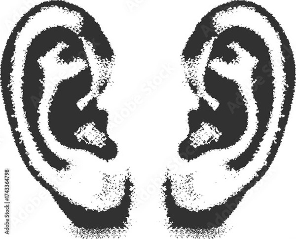 Fototapeta Vector Ear retro halftone stipple effect perfect for urban design vector illustration. Vintage Stippling Noise Sticker. Decorative Collage Pop Art Element