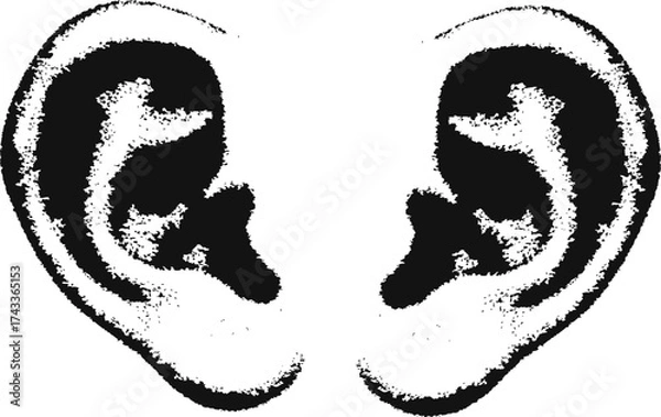 Fototapeta Ear y2k retro halftone stipple effect perfect for urban design vector illustration. vector png transparent, auricle 2000s photocopy effect tattoo aesthetic