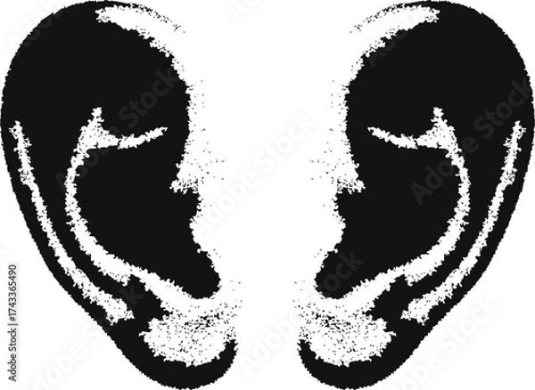 Fototapeta Ear retro halftone stipple effect perfect for urban design vector illustration. Decorative Collage Pop Art Element. Vintage Stippling Noise Sticker Vector Illustration.