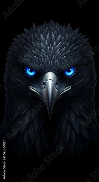 Obraz Majestic black eagle with piercing blue eyes staring intensely into the soul, a symbol of power and freedom for your next impactful design project