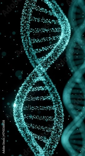 Obraz Stunning teal DNA strand visualization for medical research and pharmaceutical innovation projects offering a modern scientific aesthetic and visual appeal
