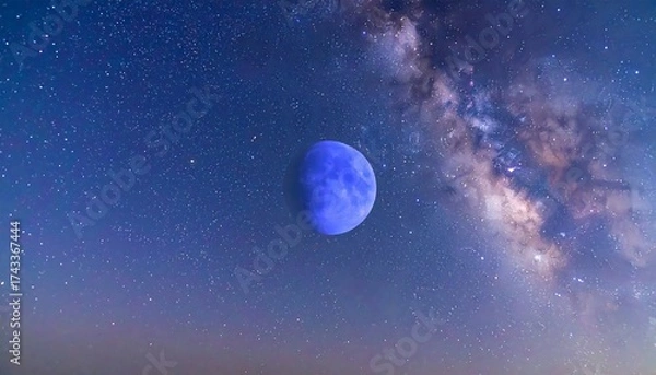 Obraz Blue Planet Amidst a Starry Galaxy - A Cosmic Vision.