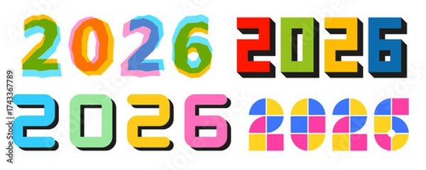 Fototapeta Holiday set of 2026 number icon. Trendy new year design template.