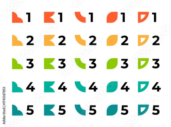 Fototapeta Number bullet points set with trendy geometric shapes. Colorful steps 1 to 5