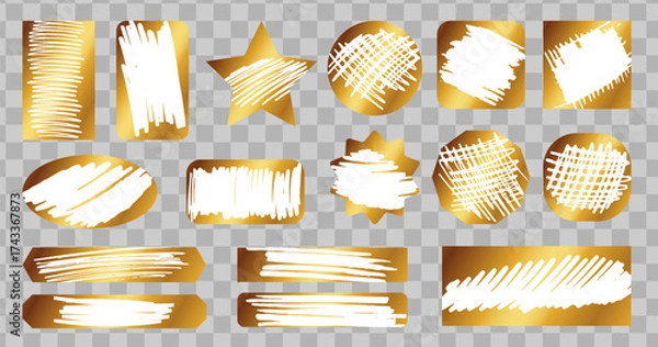 Fototapeta Golden scratch card shapes set. Lottery ticket collection with scraped textures