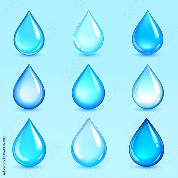 Obraz Water Droplets Collection - Hydration, Purity, and Refreshment.