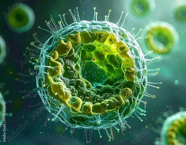 Obraz Detailed Microscopic View of a Virus Cell Structure.