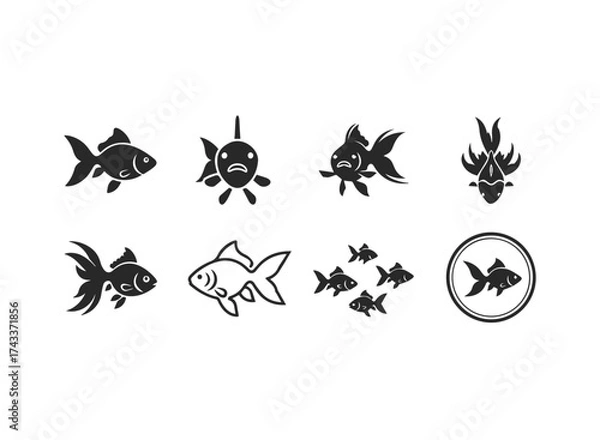 Obraz Collection of Stylized Goldfish Icons.