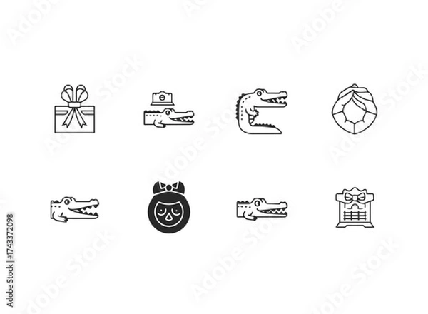 Fototapeta Cute Crocodile Icons and Gift Box Collection.