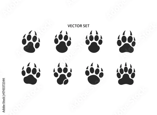 Fototapeta Set of Bear Paw Print Vector Icons.
