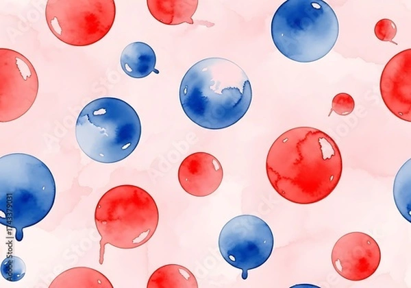 Obraz Red and Blue Watercolor Circles Pattern.