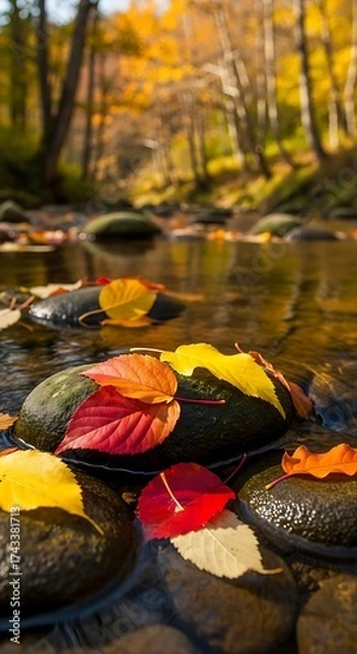 Obraz Autumn Leaves on a Streambed.