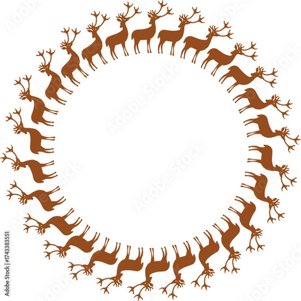 Fototapeta Wild animal frame. Christmas reindeer template for your text. Hand drawn vector illustration