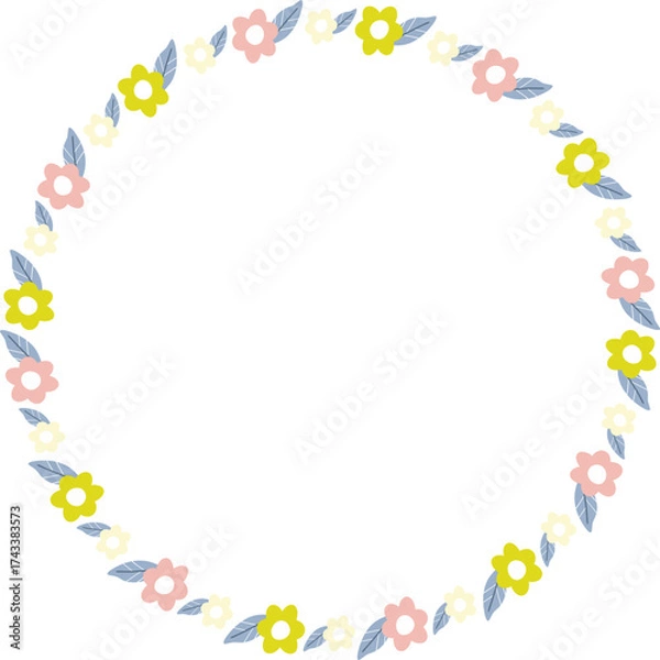 Fototapeta Wreath frame with colorful flower template. Cute empty template box. Hand drawn vector illustration