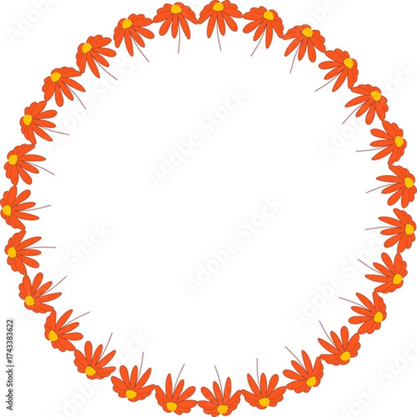 Fototapeta Wreath frame with colorful flower elements. Trendy graphic template. Cute empty frame box