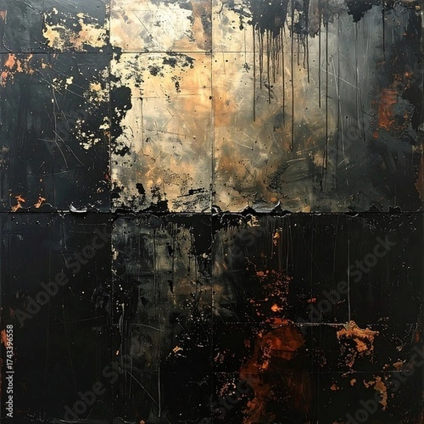 Obraz Abstract Composition - Dark Hues and Textured Surfaces in Modern Art.