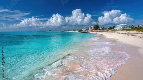 Fototapeta Turks And Caicos Beach. Scenic View of Taylor Beach with Blue Sky on Sunny Day in Providenciales