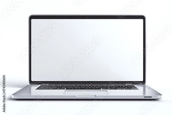 Fototapeta A laptop computer that has a blank screen displayed on a white background