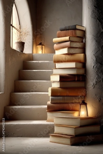 Fototapeta Books Stacked Like Stairs Showing Growth