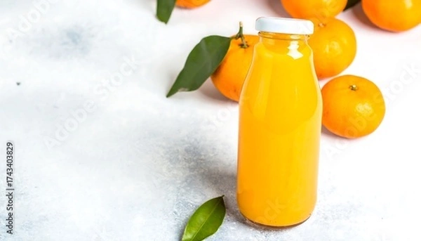 Obraz Freshly Squeezed Orange Juice in a Glass Bottle with Oranges.