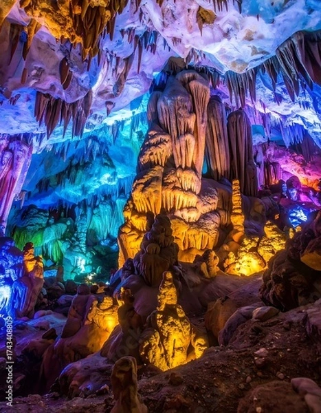 Fototapeta Illuminated cave formations