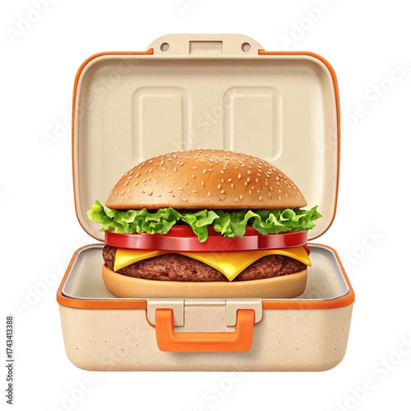 Fototapeta Hamburger in a lunchbox isolated on transparent background