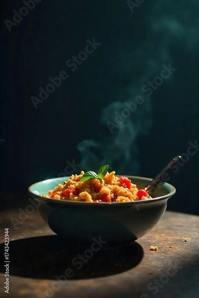 Obraz Empty Bowl, Dim Light A poignant image depicting feelings of hopelessness, depression, and hunger, subtly conveyed through an untouched meal in low light.
