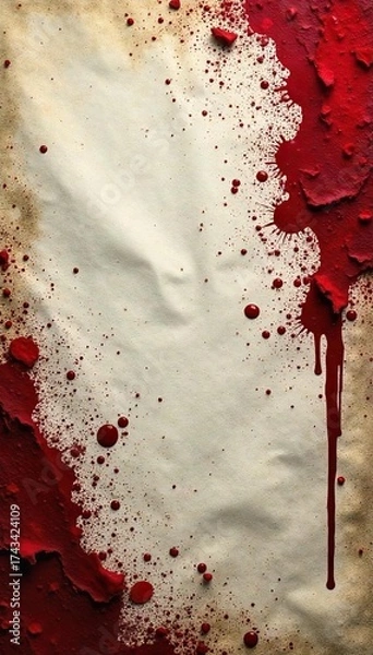 Obraz Distressed Ripped Fabric Background Violent Grunge Texture with Blood Splatter