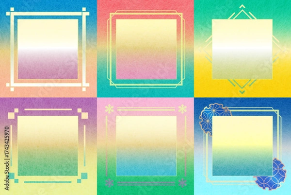 Obraz 和紙テクスチャのパステル正方形フレーム6種／グラデーション背景