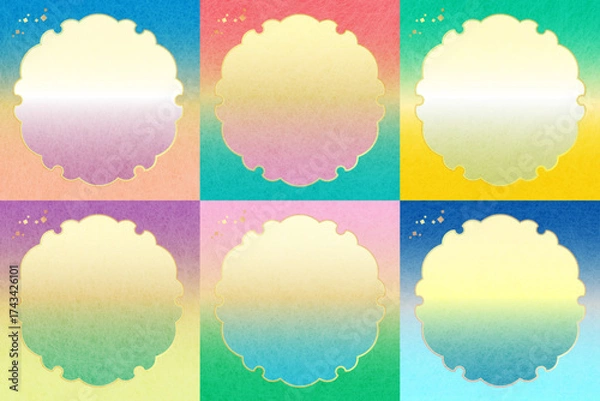 Obraz 和紙テクスチャのパステル雪輪文フレーム6種／グラデーション背景