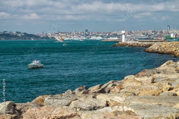 Fototapeta View from the seafront on Bosphorus in Istanbul embankment October