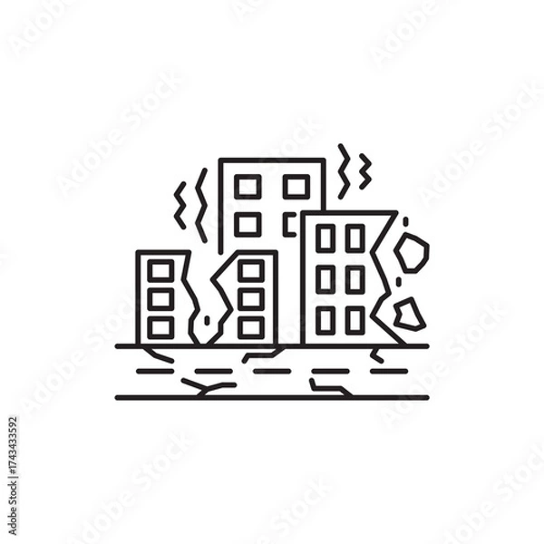 Fototapeta Earthquake icon. Warning, Building collapse Symbol Outline icon Transparent background Editable Stroke