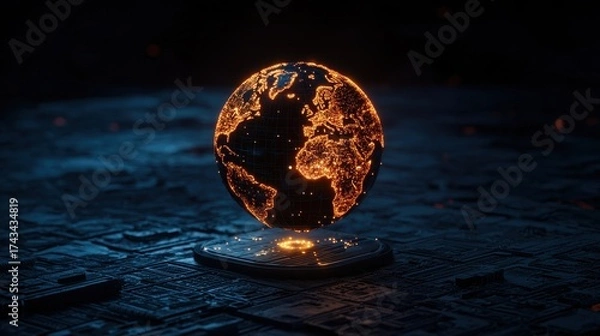 Obraz 3D Globe With Neon Light Representing Global Connectivity
