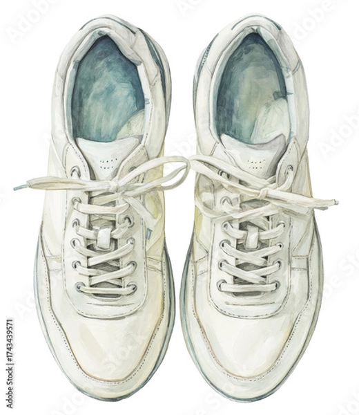Obraz Stylish White Sneakers with Laces in Top View