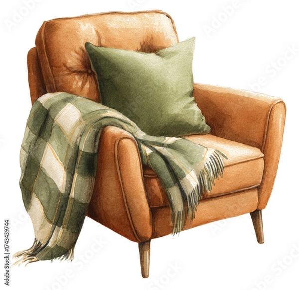 Obraz Elegant Armchair with Soft Throw and Pillow