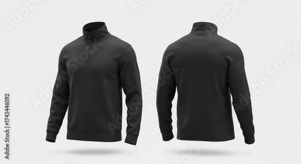 Fototapeta Black Quarter-Zip Sweater Mockup: Front and Back View for Apparel Design